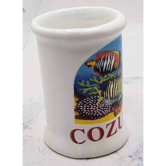 Cozumel Mexico Souvenir Miniature White Ocean Fish Ceramic Toothpick Holder Mug - Picture 5 of 10